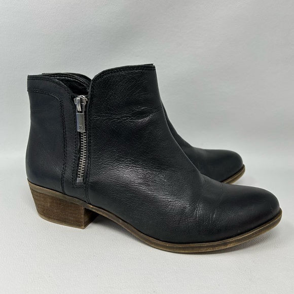 Lucky Brand Breah Booties Womens Size 9 Black Leather Double Zipper Ankle Boot - Picture 2 of 13
